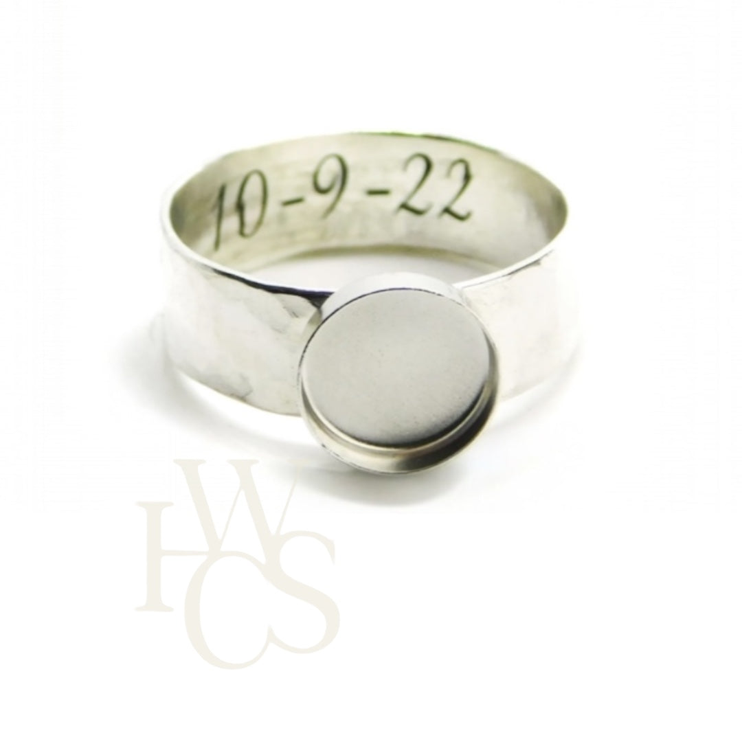 * 6mm Chunky Textured Band Ring with 8mm Smooth Round Bezel