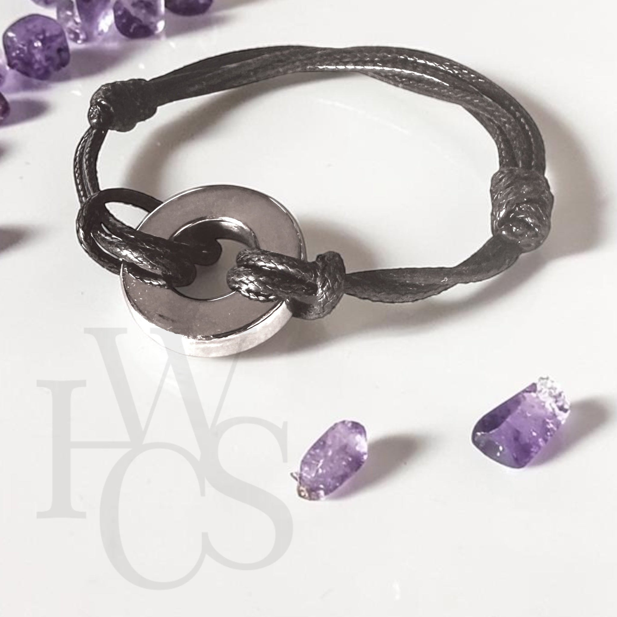 🫶🏻 Silver Circle Urn Bracelet - Stainless Steel with adjustable black cord.