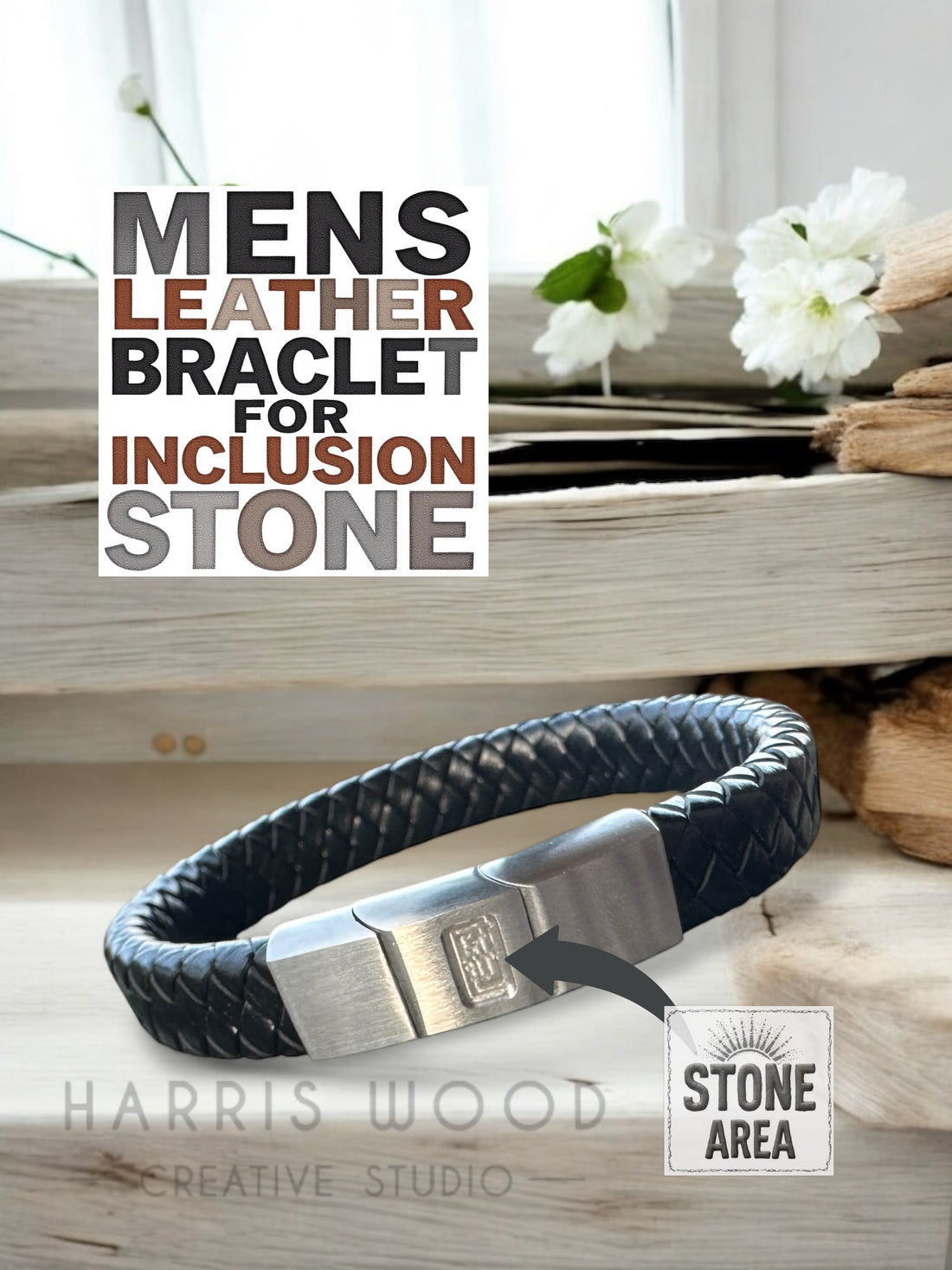 Leather &amp; Stainless Steel Memorial Bracelet