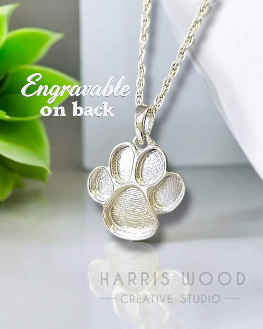 Large Pawprint Bezel Solid Silver Setting Pendant