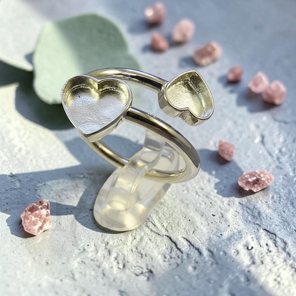 ❤️ Double Heart Adjustable Ring - Solid Silver