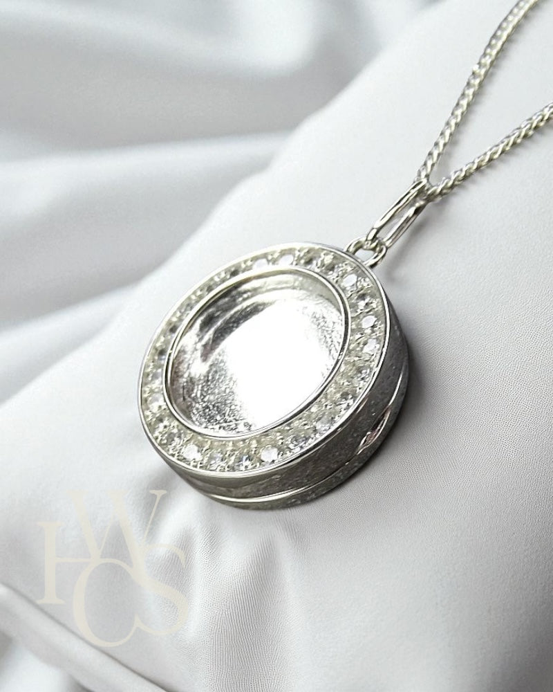 CZ Locket &amp; Bezel Round Pendant