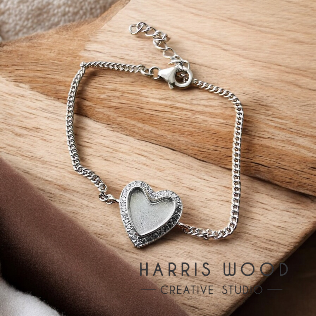CZ Heart Adjustable Bracelet Solid SILVER