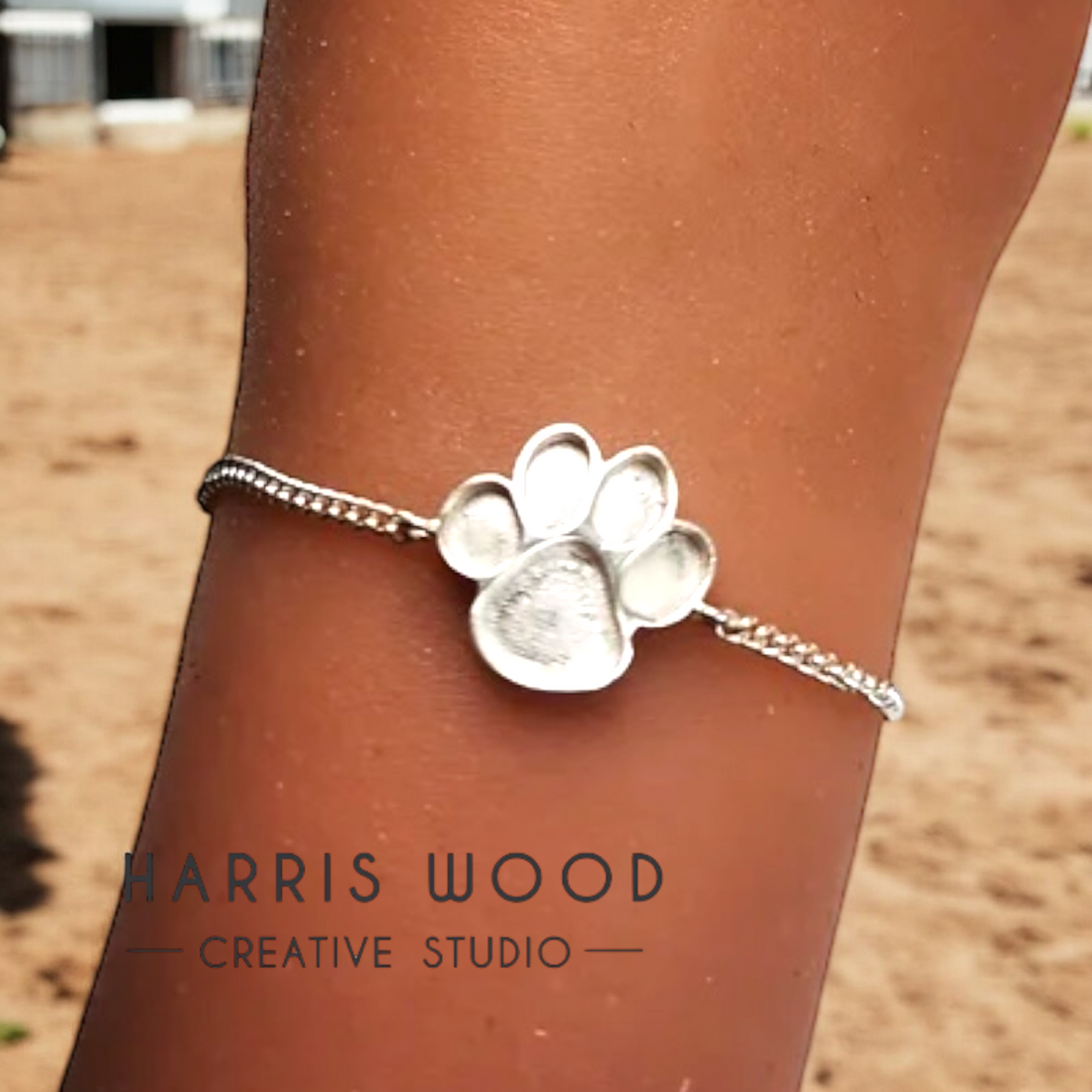 Paw Print Bezel Adjustable Bracelet Solid SILVER