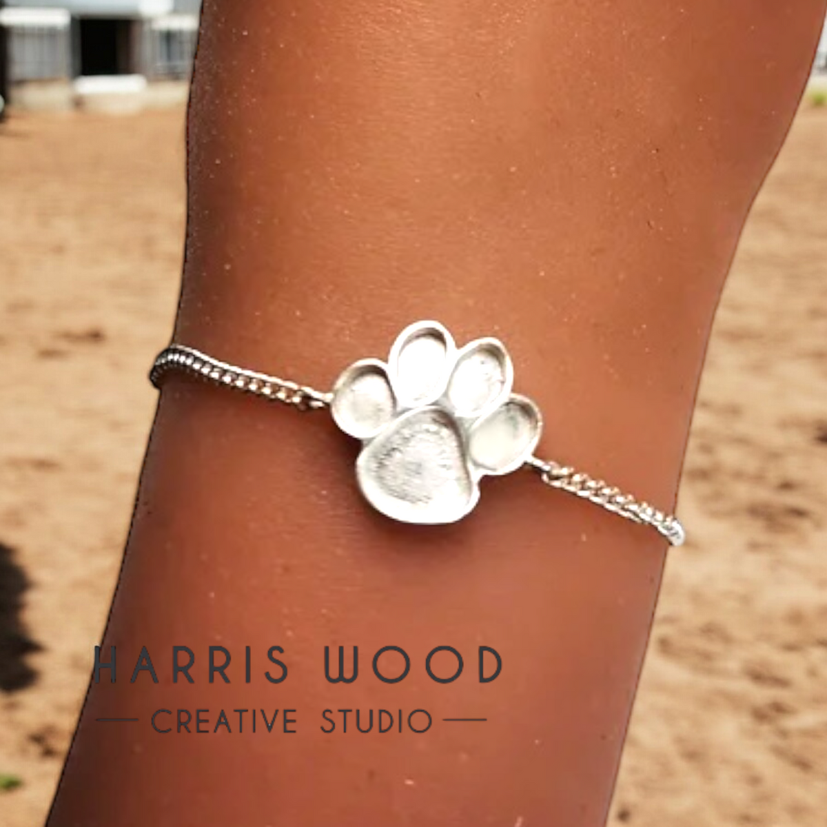 🐶 EOL-  Paw Print Bezel Adjustable Bracelet - Solid 925 Silver