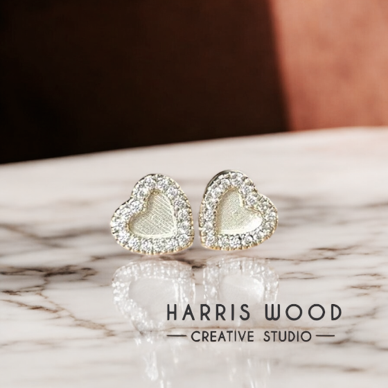 🪷CZ Heart Bezel Earring Set Solid SILVER
