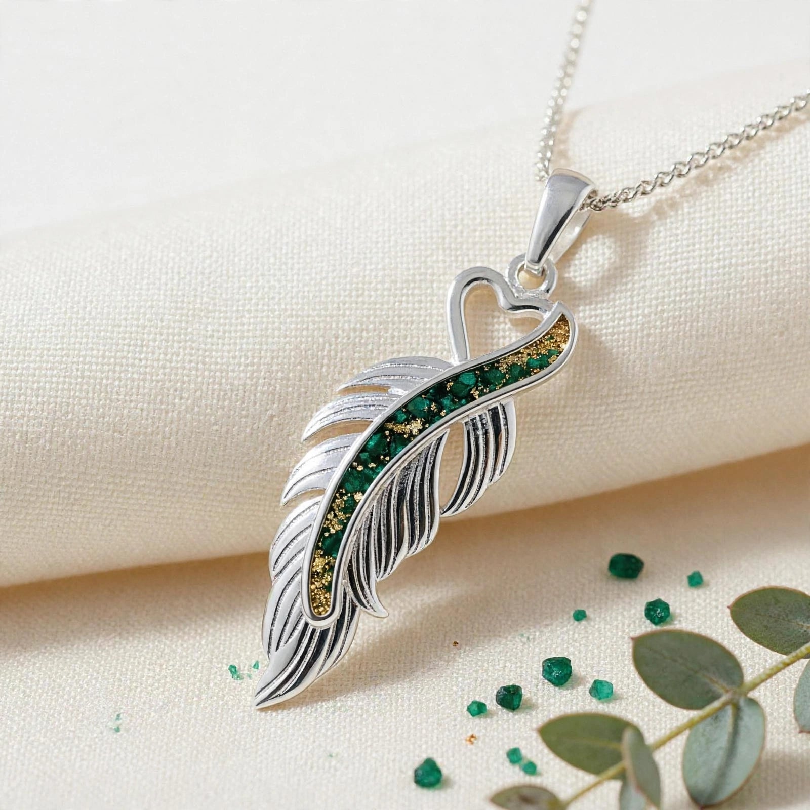 🌿FEATHER PENDANT LOVE - SOLID 925 SILVER