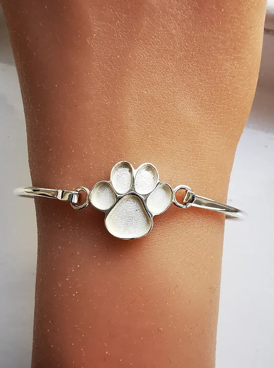 Paw Print Solid Silver Bangle