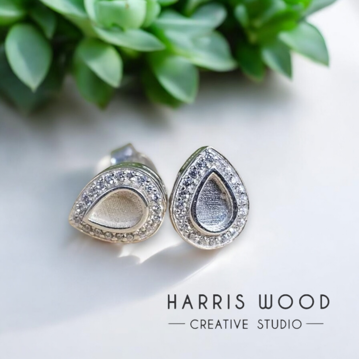 🪷CZ Pear Bezel Earring Set Solid SILVER