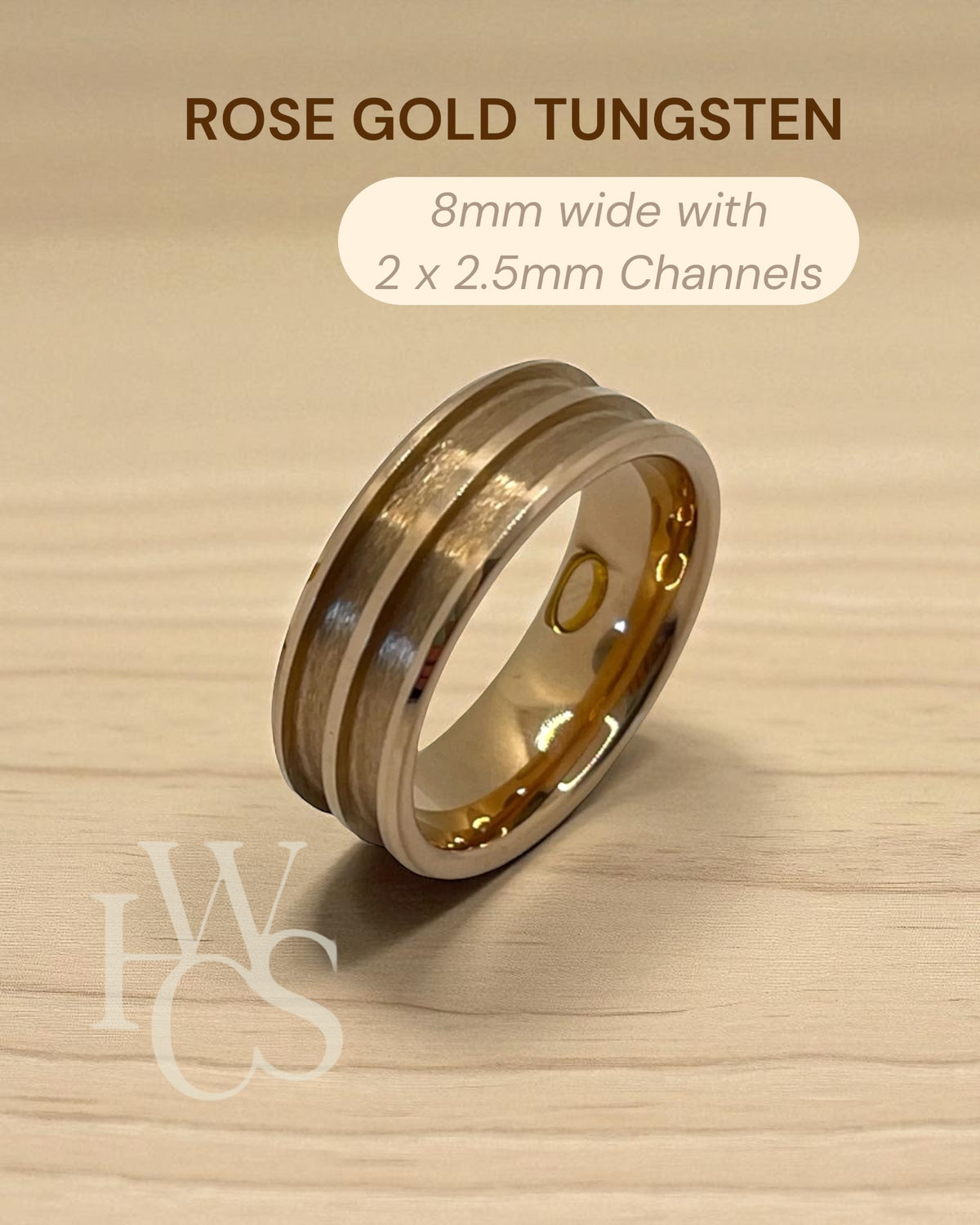 🤎 Tungsten - ROSE GOLD Plated Channel Rings - various widths