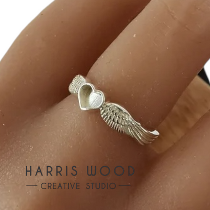 Angel Wing Heart Ring SOLID SILVER