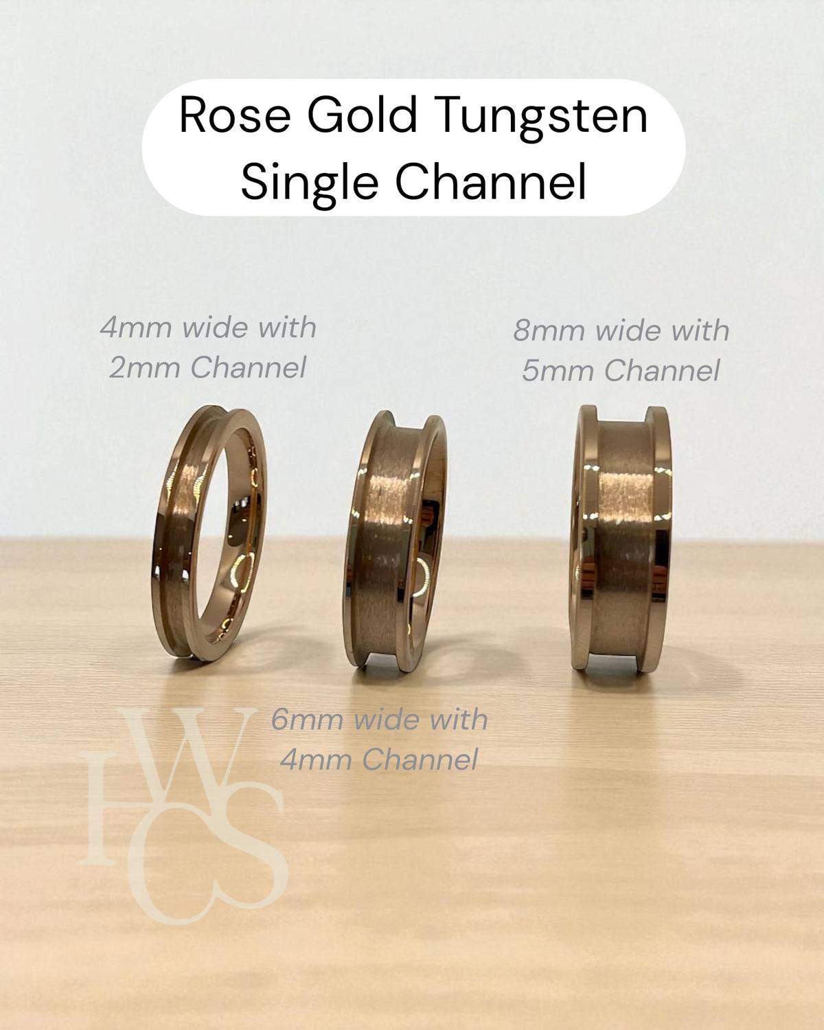 🤎 Tungsten - ROSE GOLD Plated Channel Rings - various widths