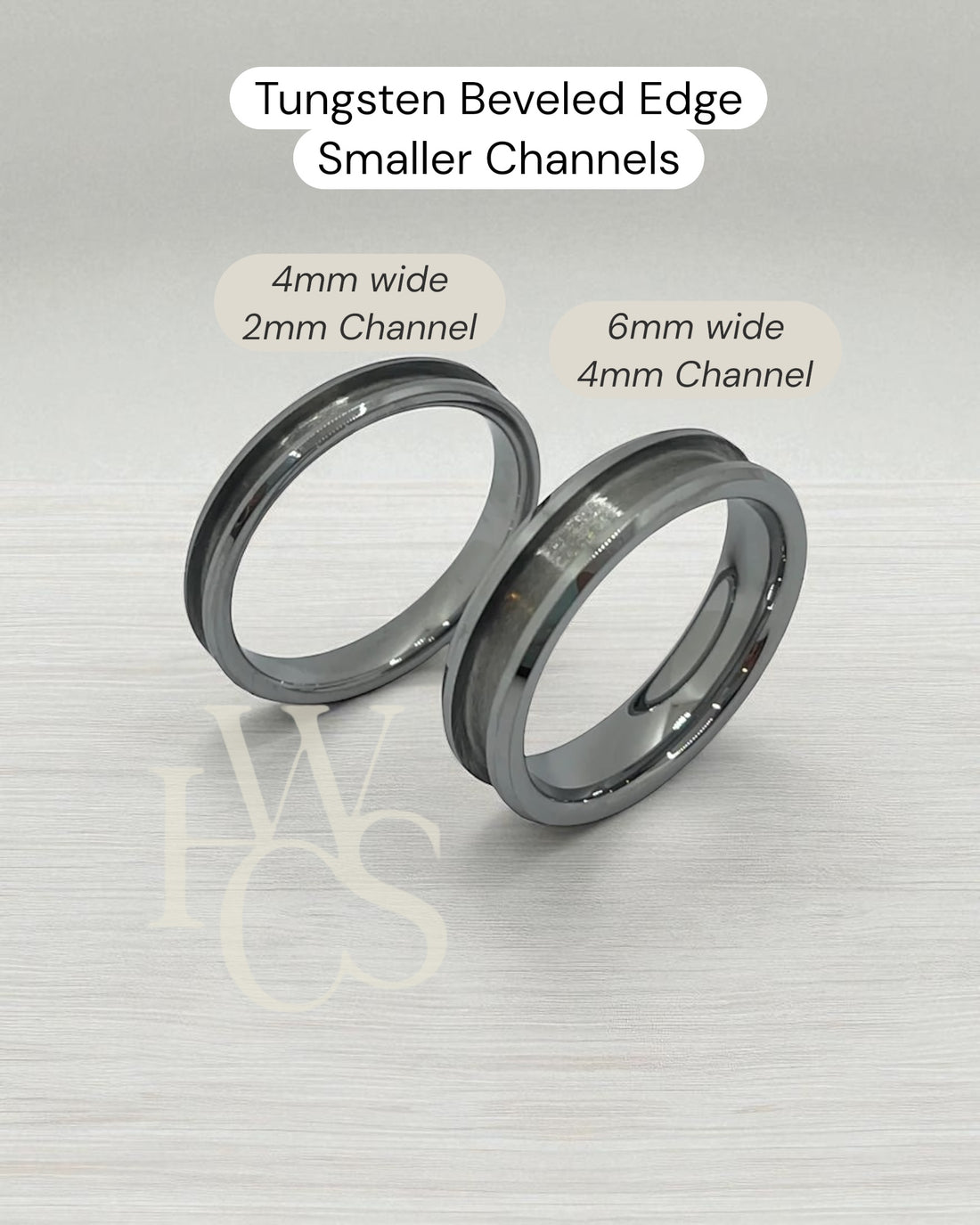 Tungsten Beveled Edge Channel Rings (4 &amp; 6mm)