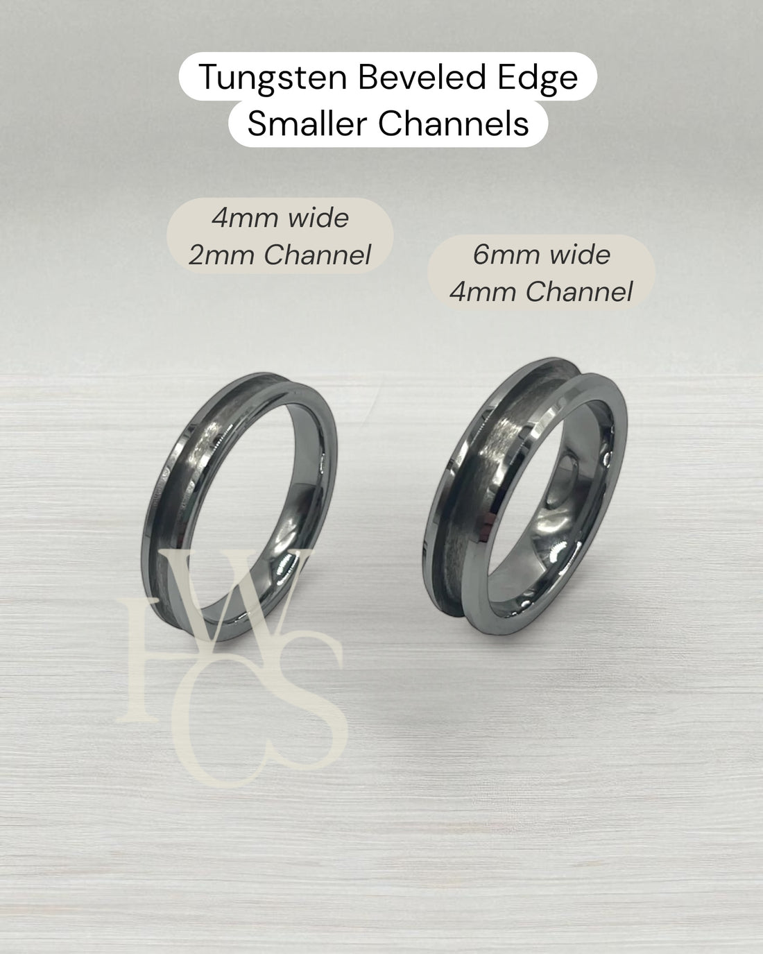 Tungsten Beveled Edge Channel Rings (4 &amp; 6mm)