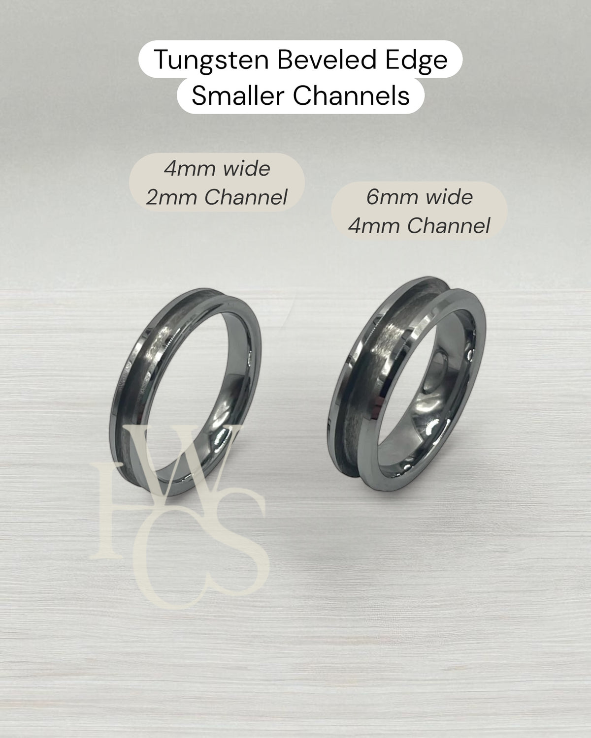 💙 Tungsten - Beveled Edge Channel Rings (4 &amp; 6mm)