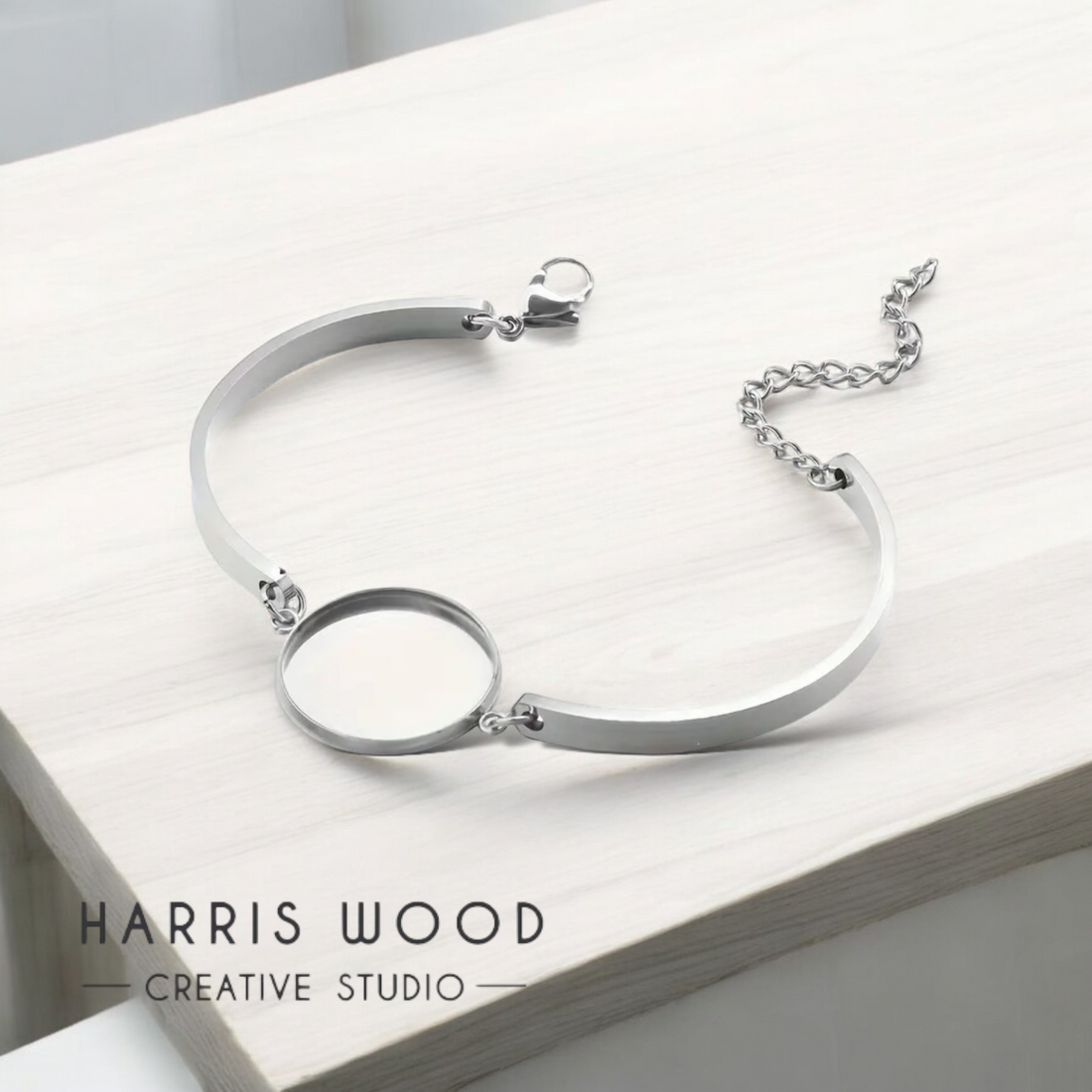 Stainless Steel Bracelet with Round Bezel