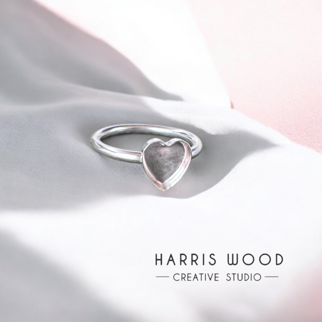 Classic Ring Setting with smooth sided Heart Bezel - Solid SILVER