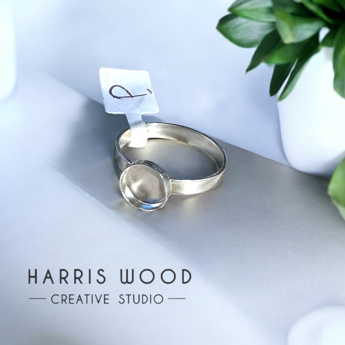 * 3mm Wide Textured Band with 8mm Smooth Round Bezel