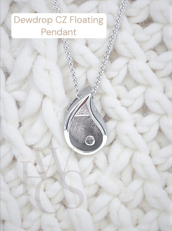 DEWDROP FLOATING CZ PENDANT - SOLID 925 SILVER