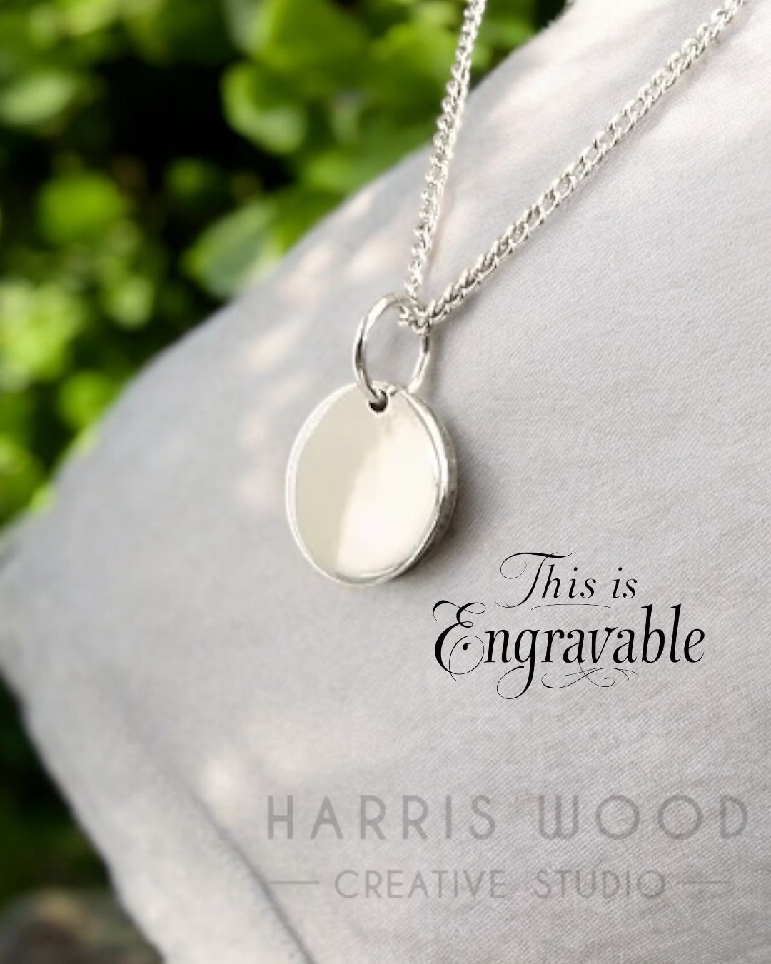 🌿14mm Round Solid Silver Engravable Pendant (Engraved)