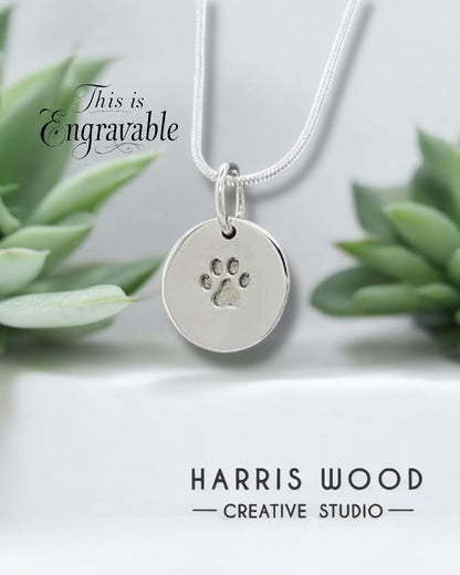 PAW PRINT DISC PENDANT - SOLID 925 SILVER