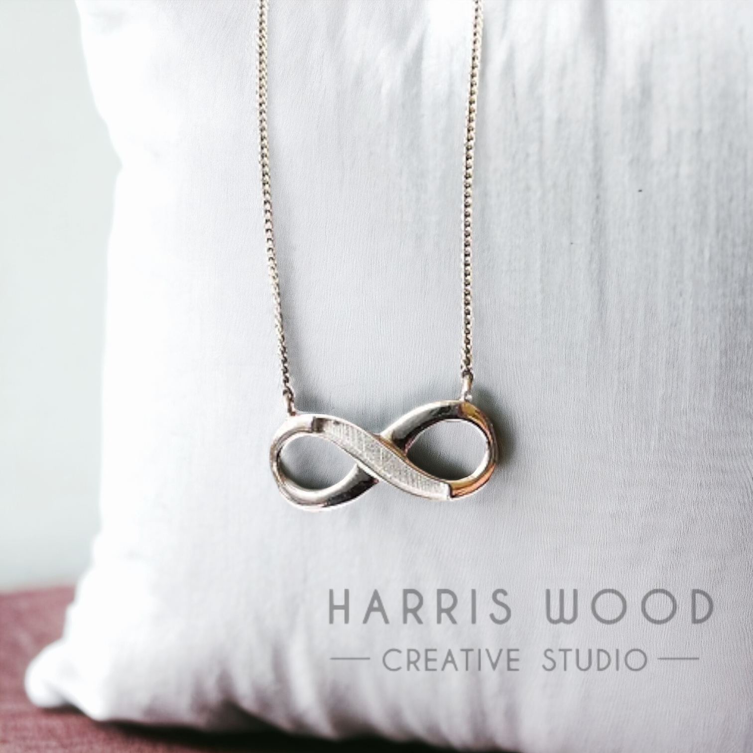 Infinity Solid Silver Setting Pendant with fixed attached chain