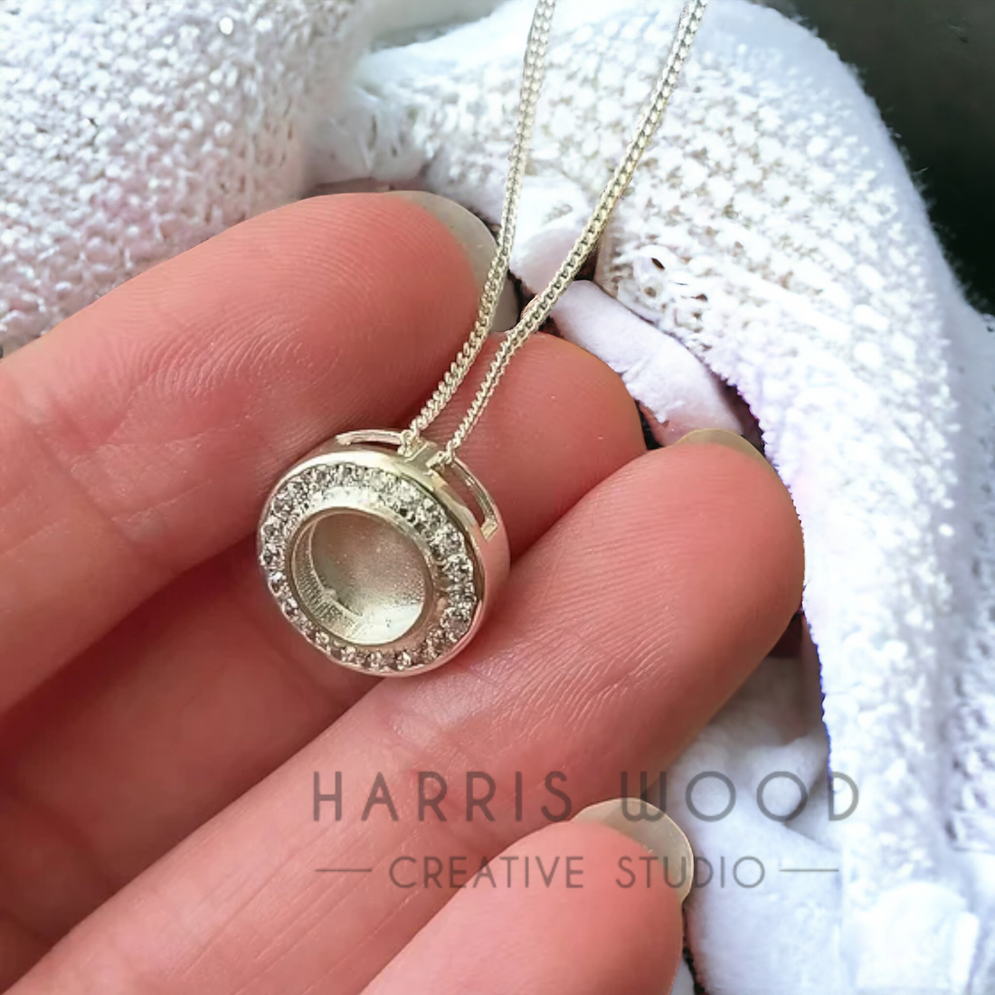 CZ Floating Round Solid Silver Setting Pendant *