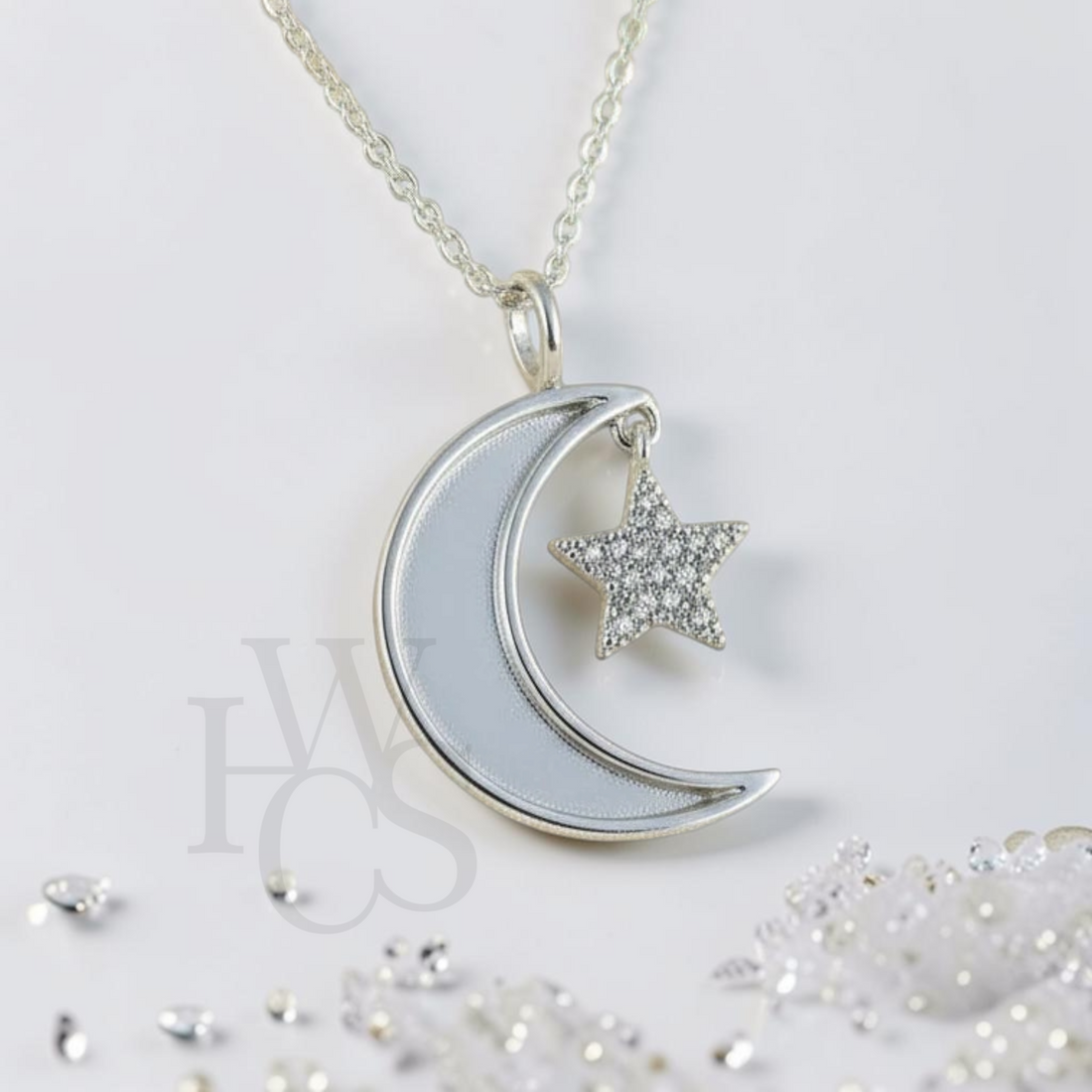 ❤️ Moon &amp; CZ Star Pendant - Solid 925 Silver