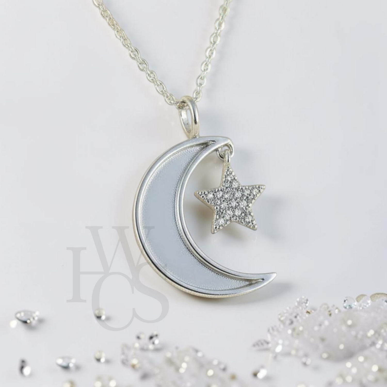 ❤️ Moon &amp; CZ Star Pendant - Solid 925 Silver