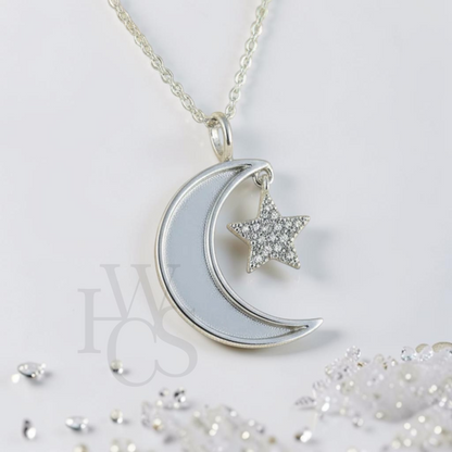 ❤️ Moon &amp; CZ Star Pendant - Solid 925 Silver