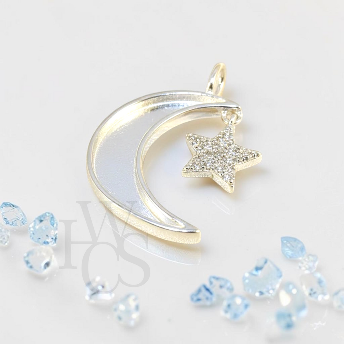 ❤️ Moon &amp; CZ Star Pendant - Solid 925 Silver