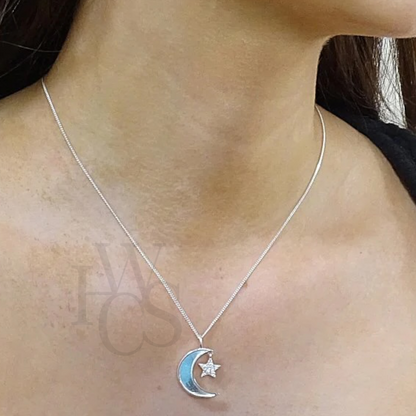 ❤️ Moon &amp; CZ Star Pendant - Solid 925 Silver