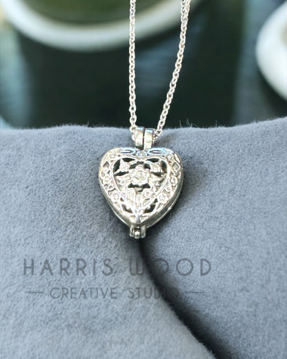 Vintage Heart Cage Urn Pendant &amp; Chain
