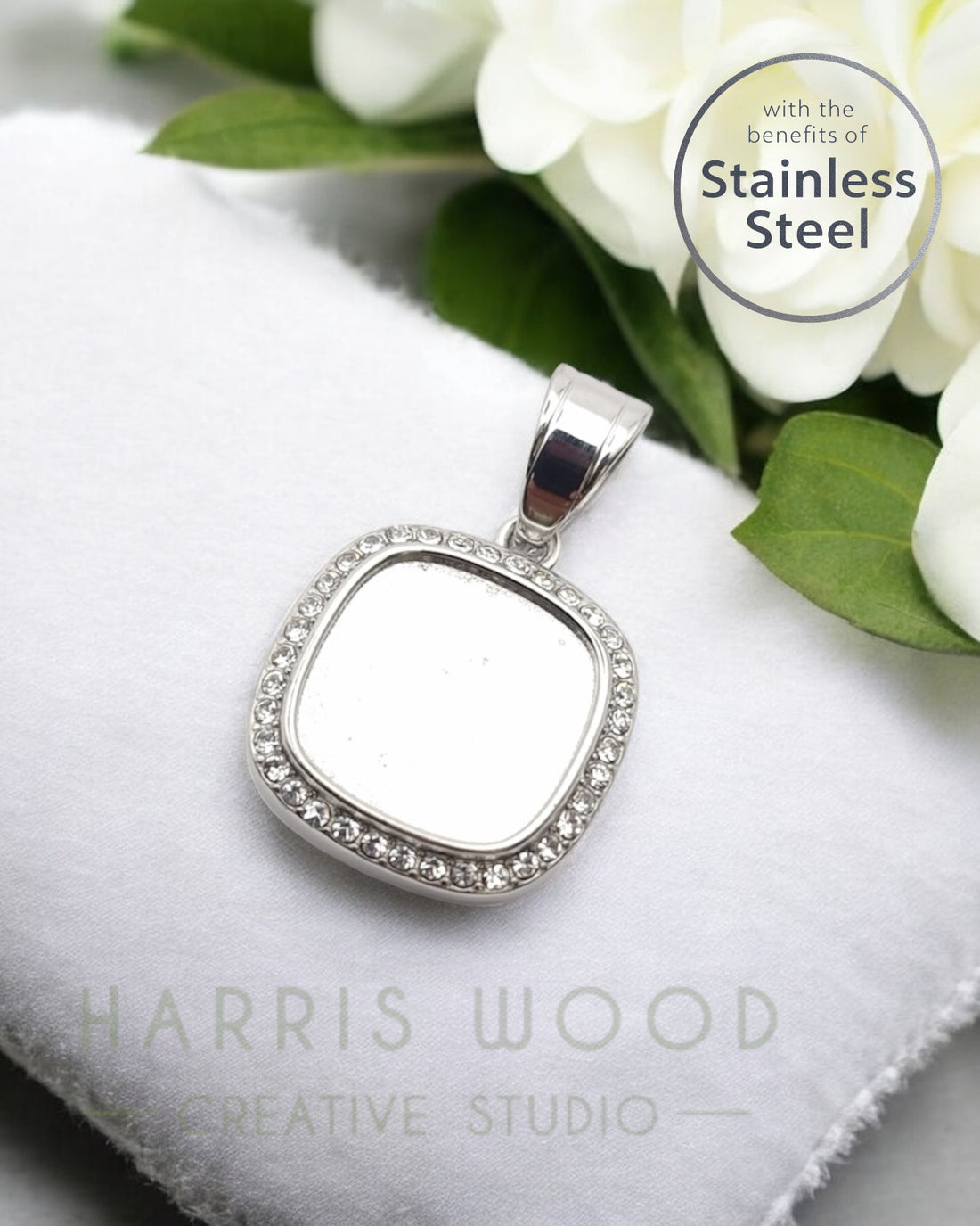 Stainless Steel 20mm Cushion CZ  Pendant