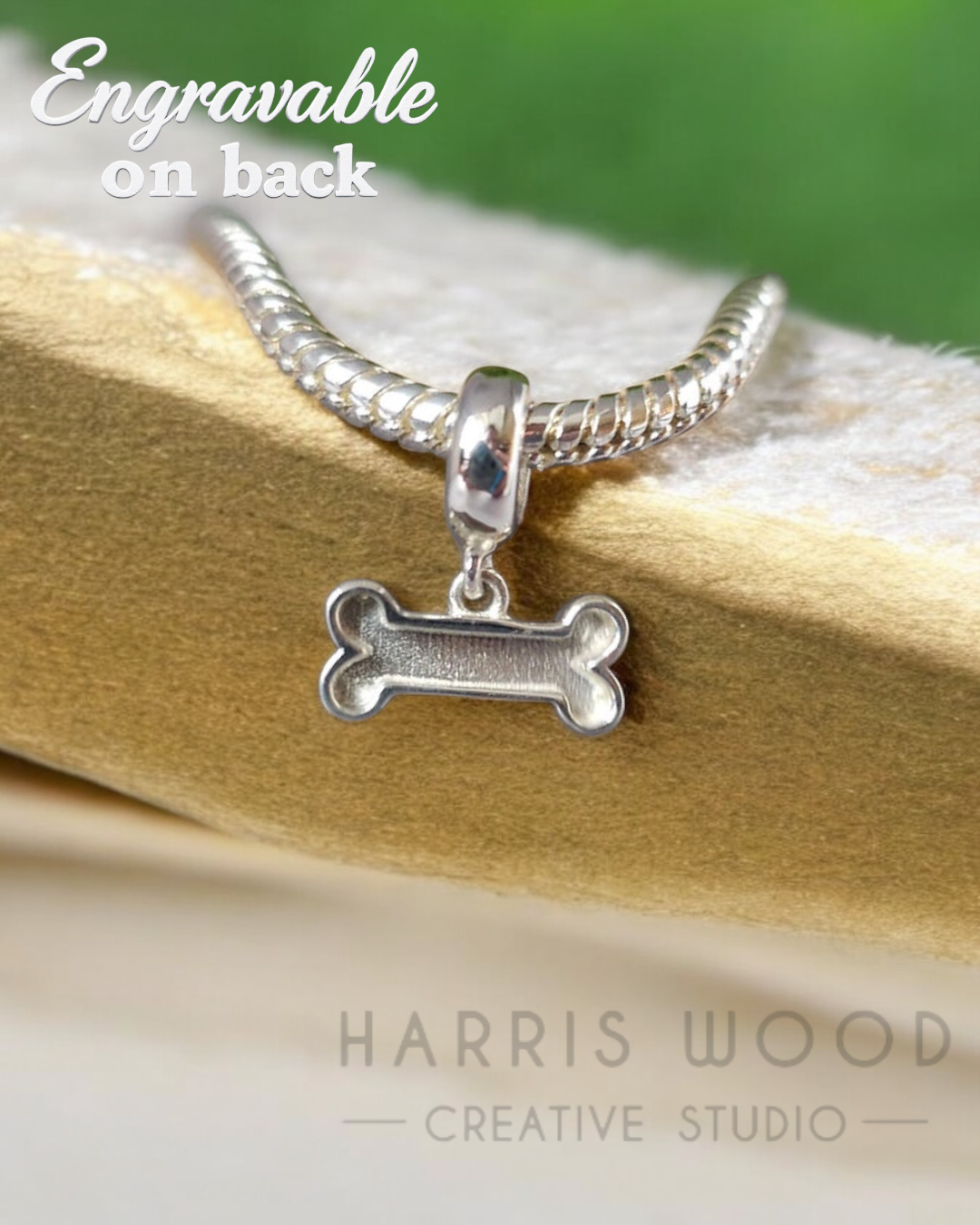 Dog Bone Dangle Bracelet Charm Solid SILVER