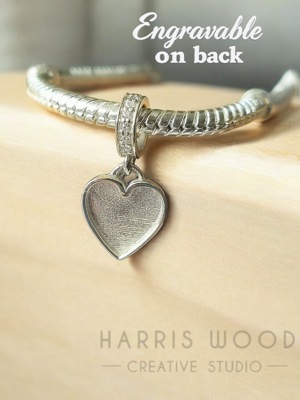 🩵Heart CZ Silver Bracelet Dangle Charm Solid SILVER