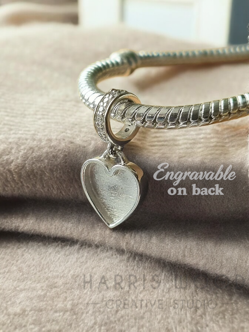 🩵Heart CZ Silver Bracelet Dangle Charm Solid SILVER