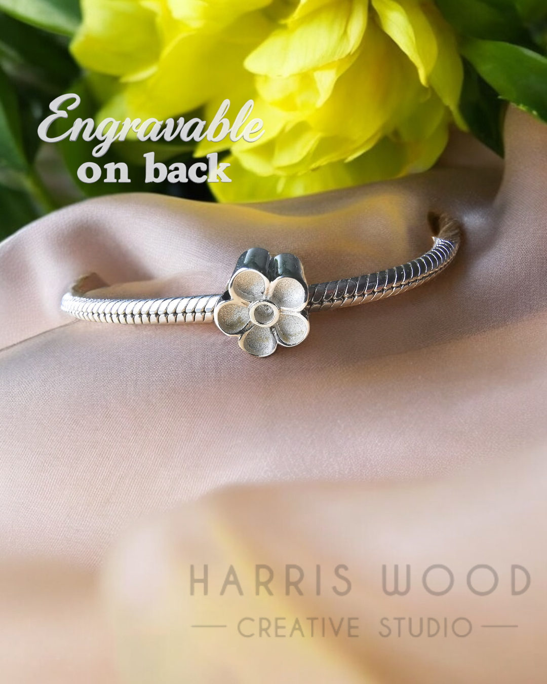 🩵 Simple Flower Bracelet Bead Charm Solid SILVER