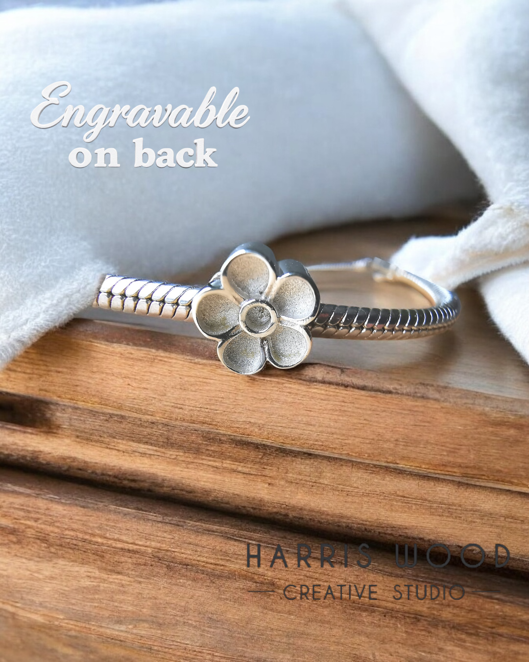 🩵 Simple Flower Bracelet Bead Charm Solid SILVER