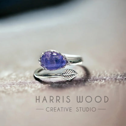 GOLD VERMEIL PLATED Leaf &amp; Teardrop Adjustable Ring