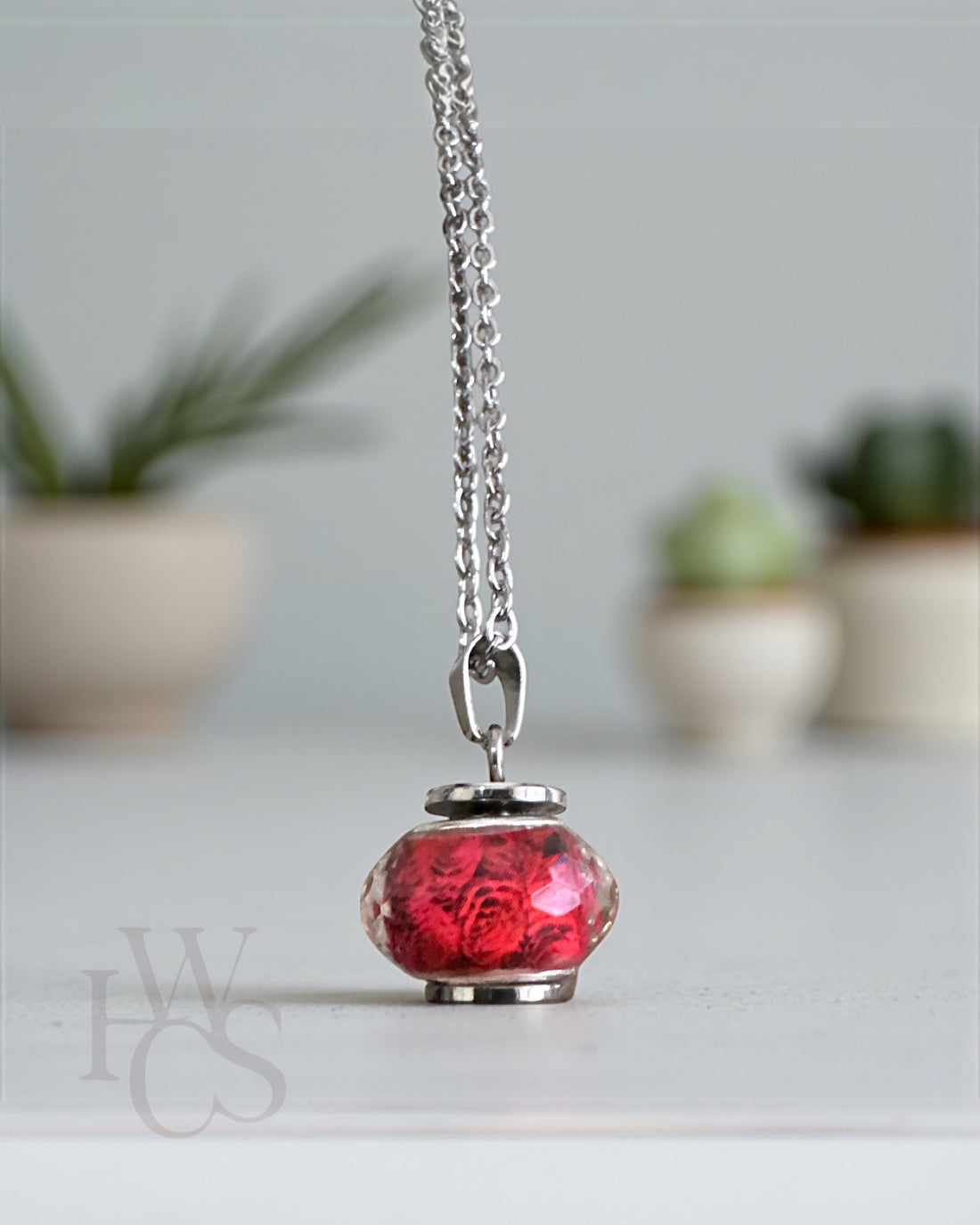 Glass Bead Urn Pendant - Rose Red