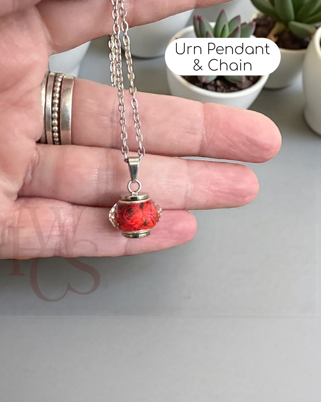 Glass Bead Urn Pendant - Rose Red