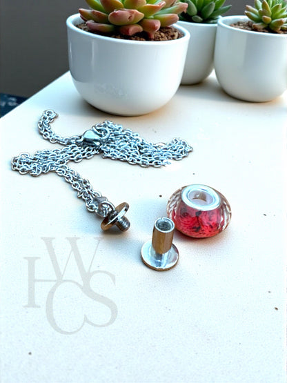 Glass Bead Urn Pendant - Rose Red