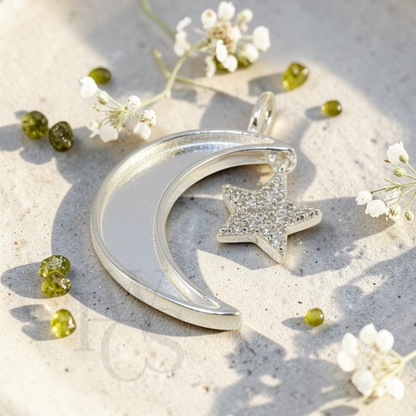 ❤️ Crescent Moon &amp; Star Pendant – Solid 925 Silver
