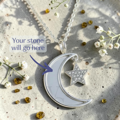 ❤️ Crescent Moon &amp; Star Pendant – Solid 925 Silver