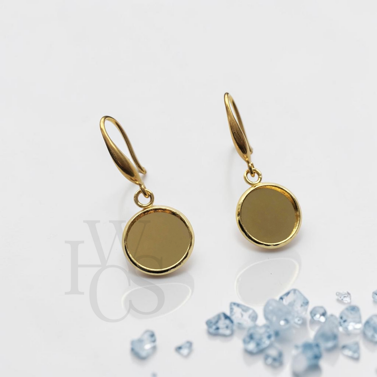💛 18K Gold Plated Stainless Steel Drop Earrings – 10mm Round Bezel