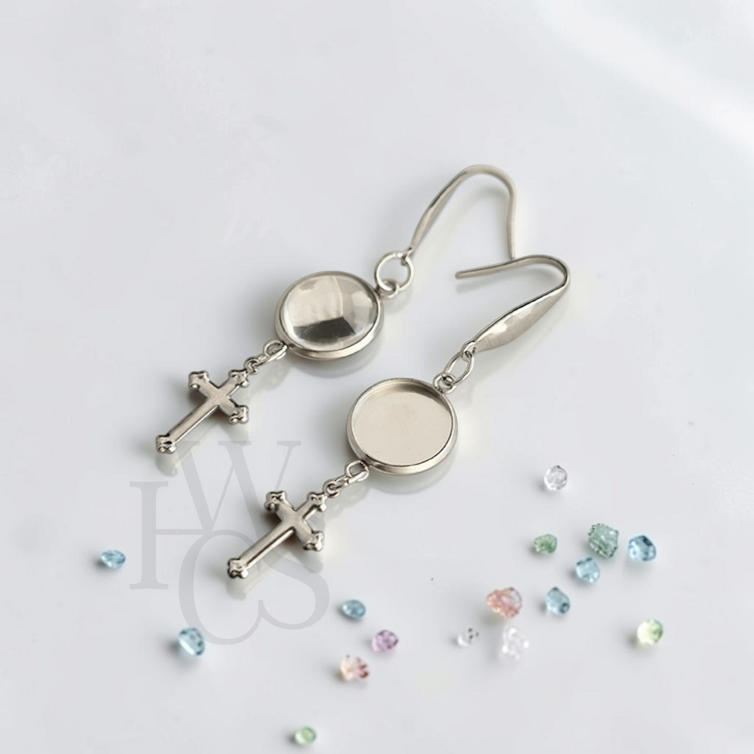 Stainless Steel Cross Dangle Earring Blanks 10mm Bezel