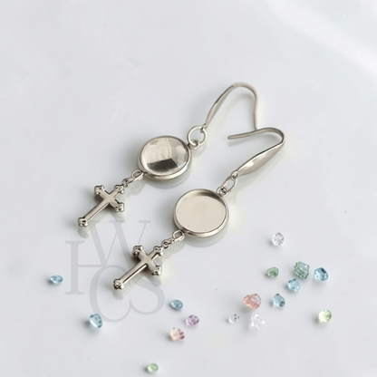 Stainless Steel Cross Dangle Earring Blanks 10mm Bezel