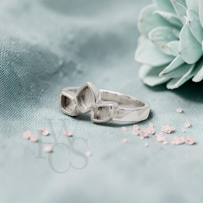 🏷️ EOL – Three Leaf Bezel Ring – Solid 925 Silver