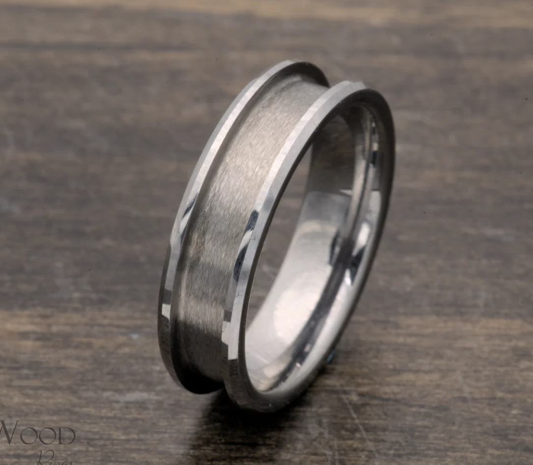 🤎 Tungsten - Bevelled Edge Single Channel Ring - 2 widths